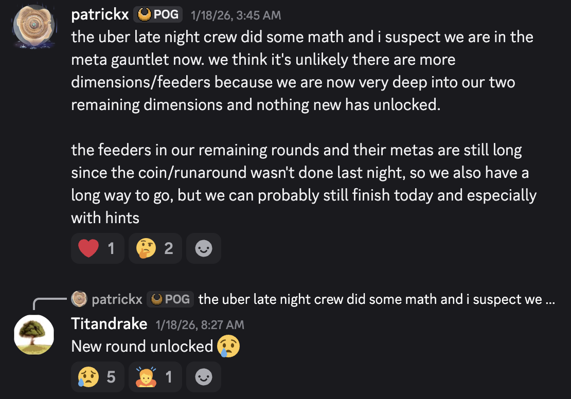 A message saying they think it is unlikely we have no new rounds unlocking, before a new round is unlocked a few hours later